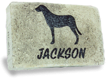 Custom engraved rocks, concrete pavers or granite makes a great pet memorial for your garden.